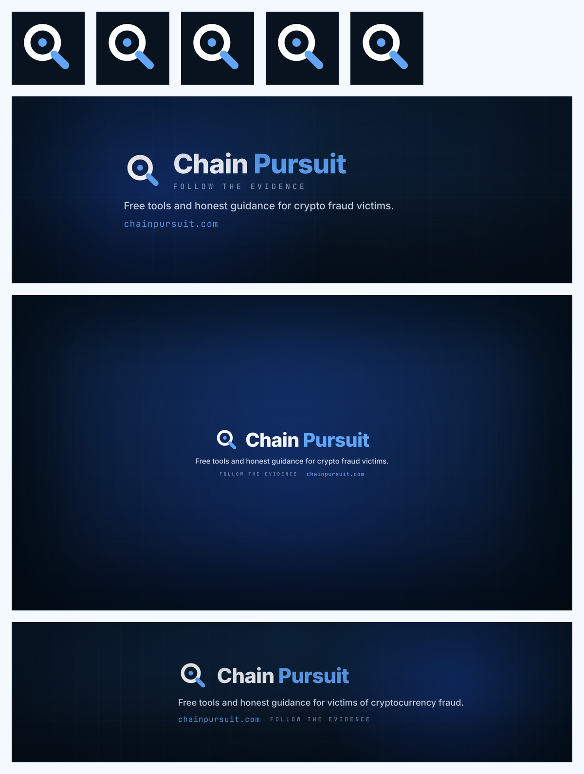 Preview of the Chain Pursuit social asset kit: avatars and banners.
